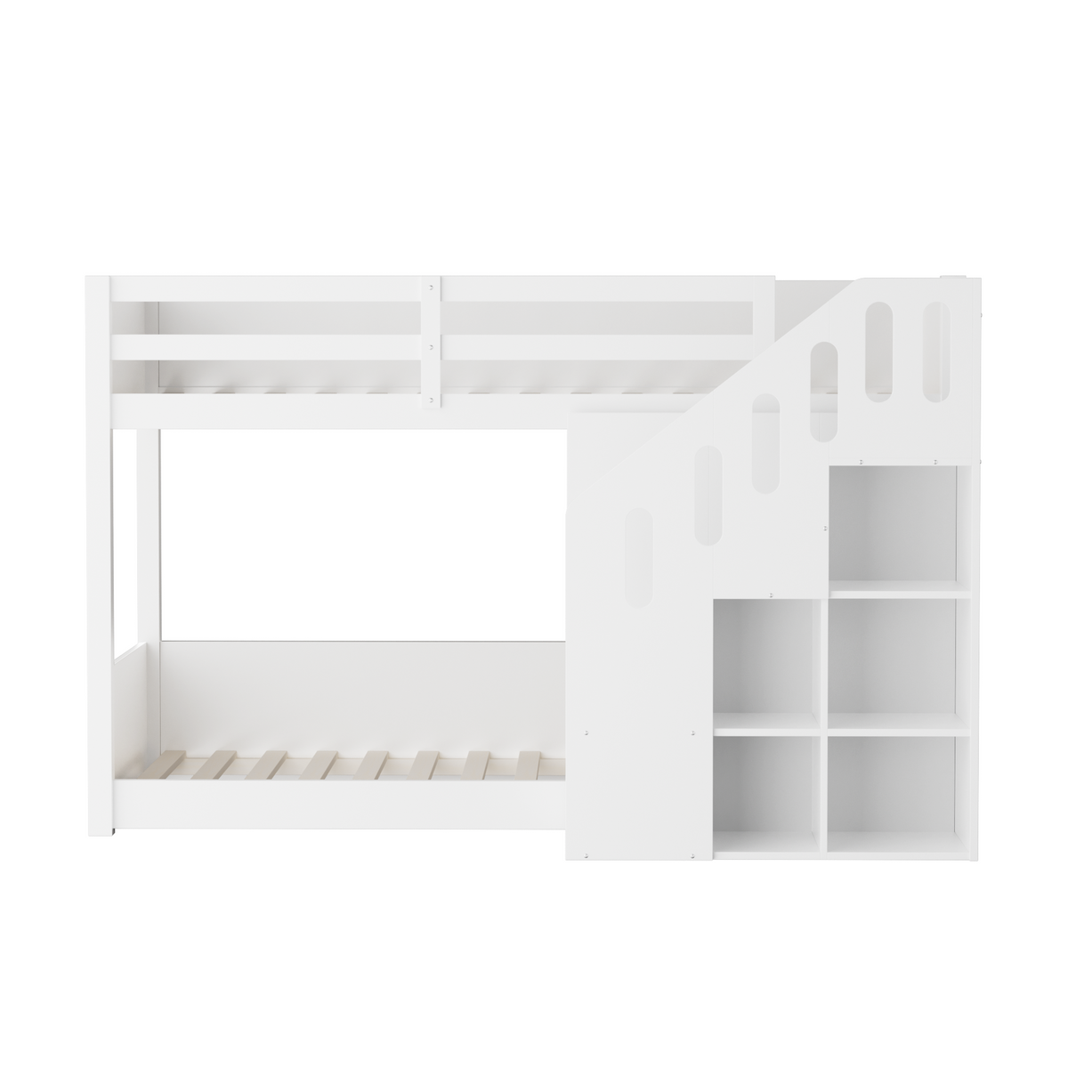 Bunk Bed 90x200cm with Stairs Lockers & Railing - White