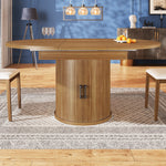 Extendable Round Dining Table, Oval Extension for 6 People, Walnut and Black