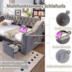 Upholstered Sofa Bed 90x190cm USB Charging Armrest Storage Drawer Light Grey Velvet
