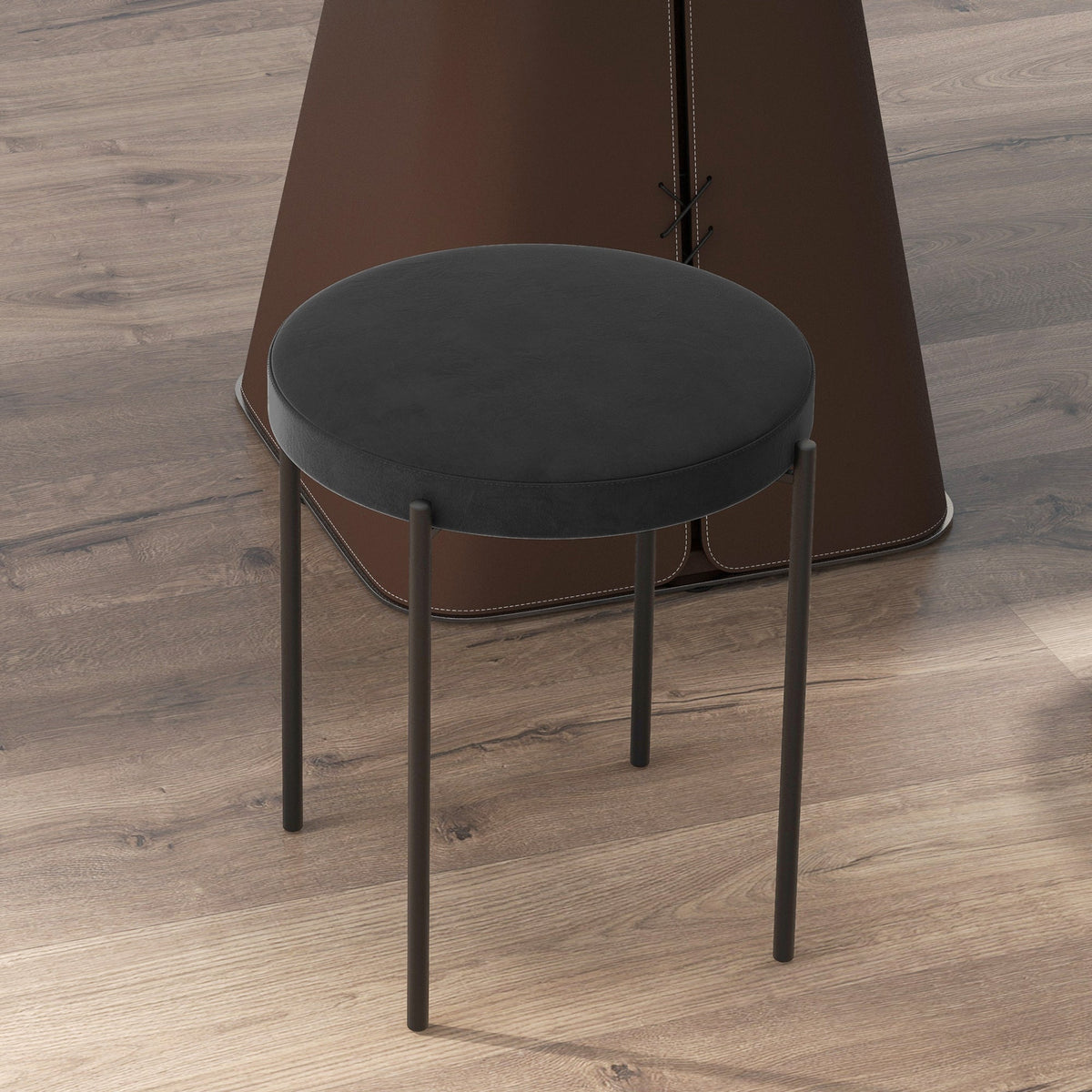 Set of 4 Dining Stools Stackable Upholstered Velvet Look Black Metal