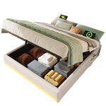 Upholstered Bed 140x200cm Hydraulic Storage LED USB/Type-C Pockets - Beige