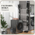Clothes Airer, 5 Tiers Foldable, One-Click System, Black + Silver