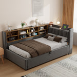 Upholstered Bed/Sofa Bed 90x200cm Multifunctional Hydraulic Storage USB/Type-C Night Light - Dark Grey Velvet