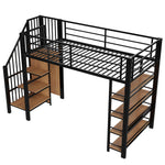 Loft Bed, 90x200 with Safety Stairs & Storage Wardrobe, Black