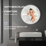 Illuminated Bathroom Mirror, Ø70 cm, 3 Light Colors, IP44, Anti-Fog, Wall Mirror