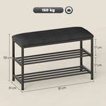 Shoe Bench with Seat, Storage & 2 Open Compartments - Black