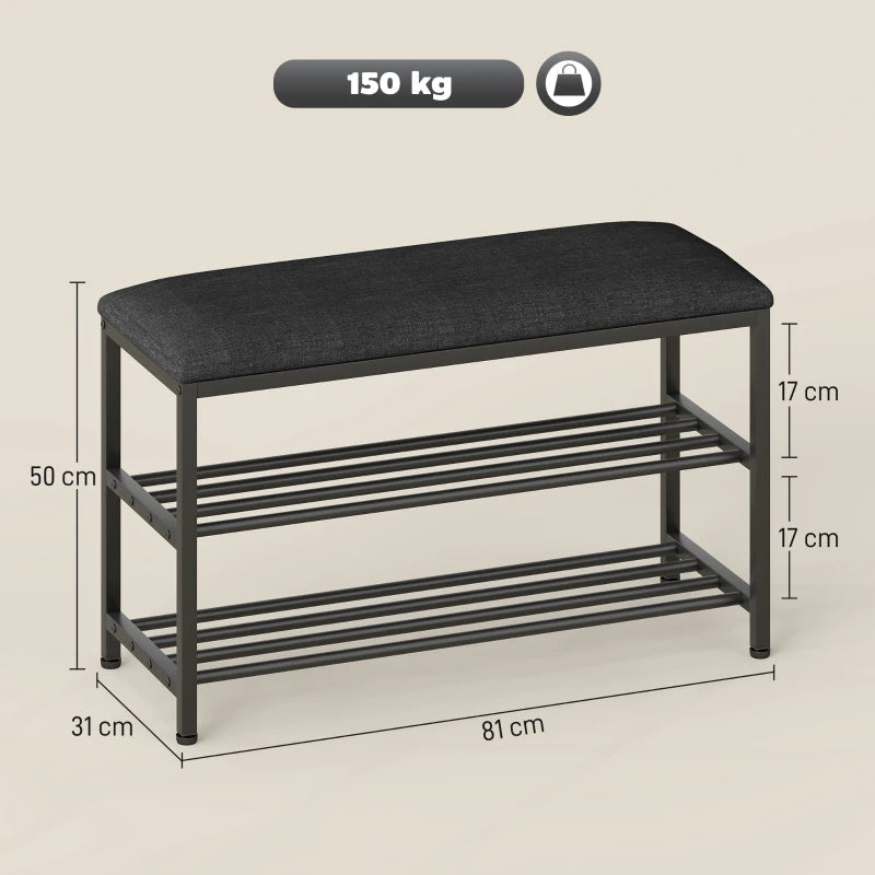 Shoe Bench with Seat, Storage & 2 Open Compartments - Black