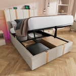 Upholstered Bed, USB-C LED Single with Storage, Beige Linen