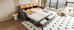 Extendable Upholstered Sofa Bed with Storage Headboard, LED Lights and Charging Ports, Dark Grey Velvet