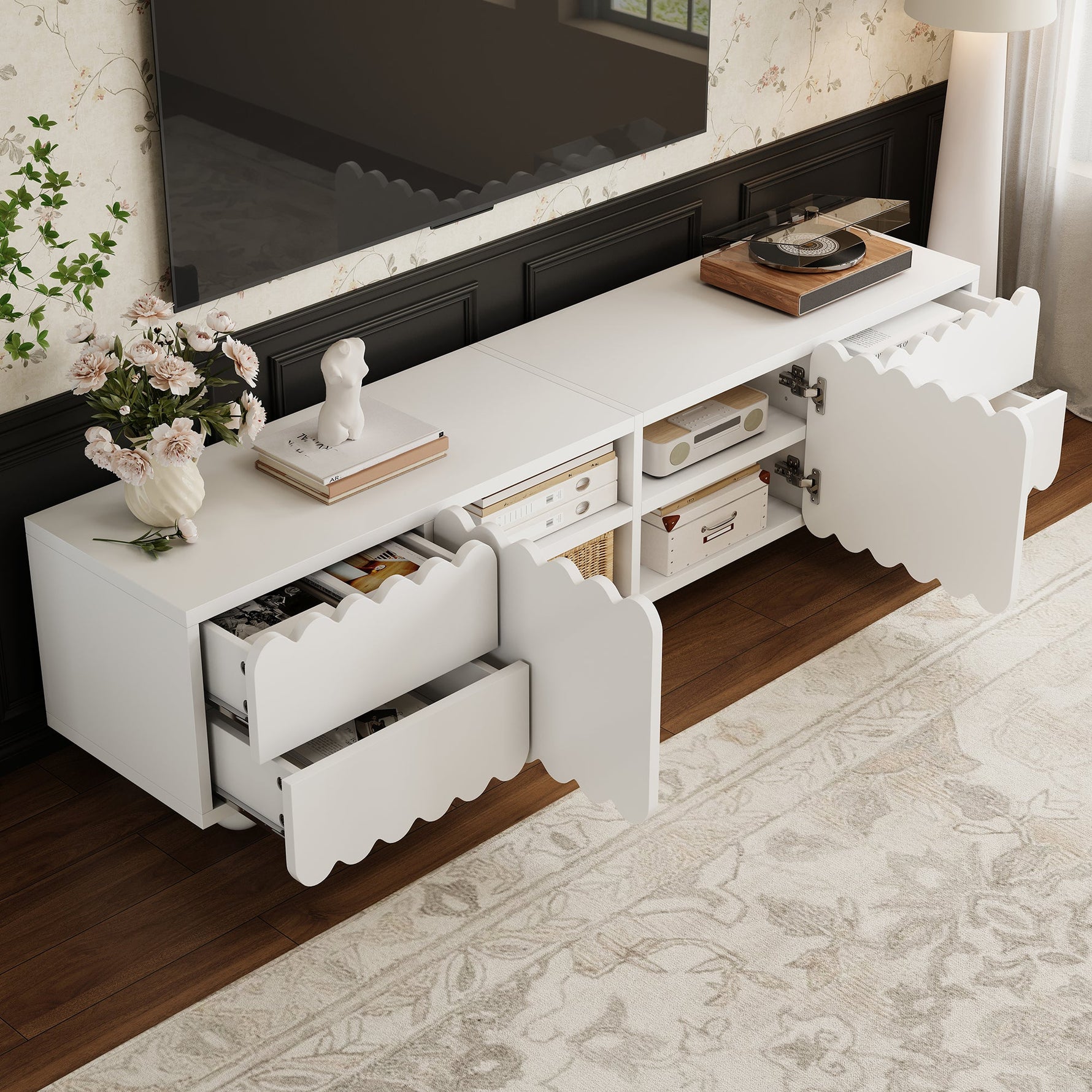 TV Cabinet Modern Low Stand 175x38x37cm - White