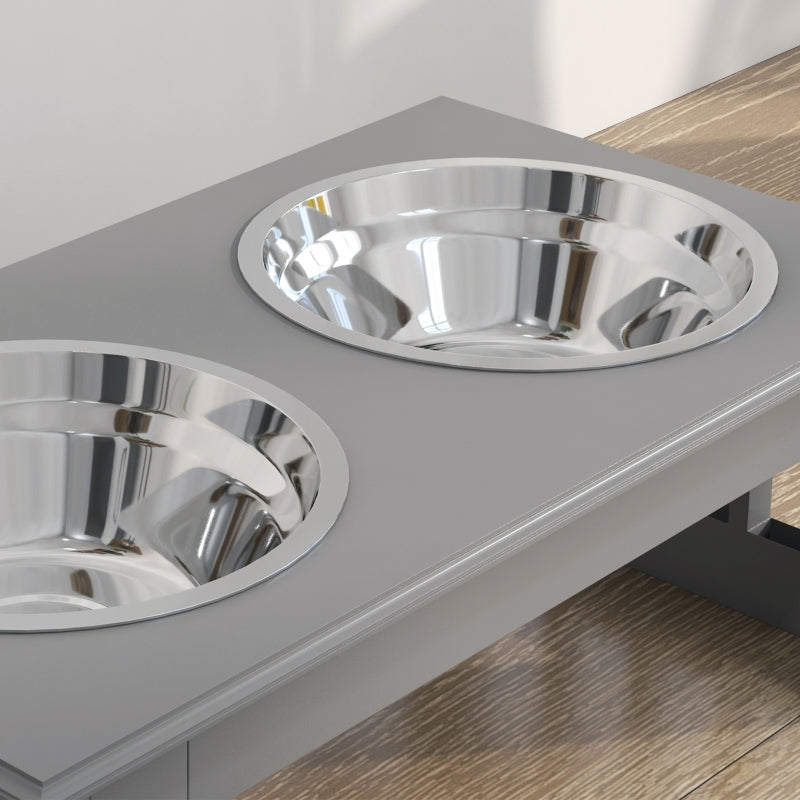 Dog Feeding Station, Non-Slip, 0.9L Bowls, Grey