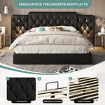 Bed Frame 160x200cm Hydraulic Storage USB Desk Lamp Velvet, Black