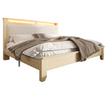 Double Wooden Bed, 160x200cm, Headboard Storage, LED, Light Oak