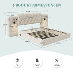 Bed Frame 160x200cm Hydraulic Storage Long Headboard USB Desk Lamp - Velvet Beige