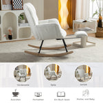 009B Rocking Chair, Upholstered with Retractable Footrest, White Teddy Fabric
