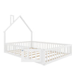 Children's Upholstered Bed 140x190cm Chimney Shape, White Pine Wood