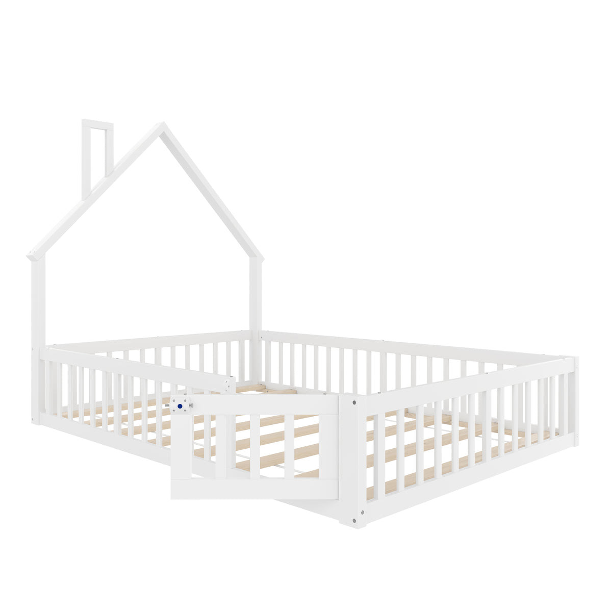 Children's Upholstered Bed 140x190cm Chimney Shape, White Pine Wood