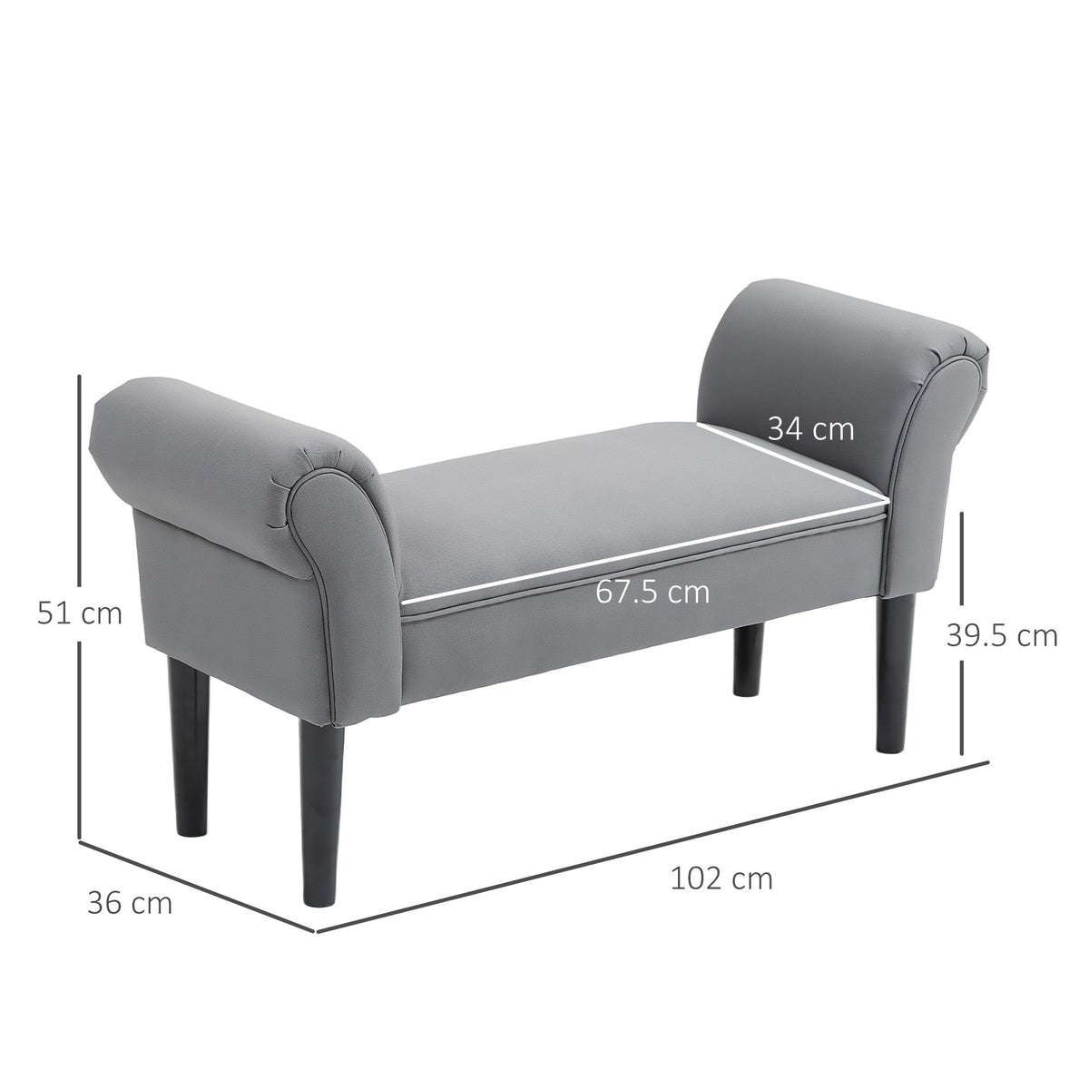 Bed Bench, Upholstered Seating, 130 kg Load Capacity, Dark Grey Canvas