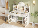 Large Dressing Table with LED Mirror, 3 Drawers & Shelves, White