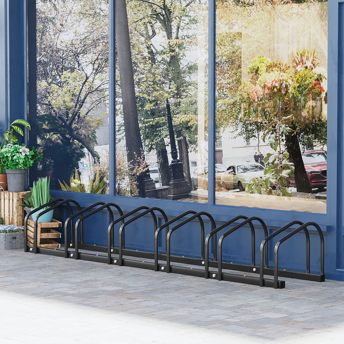 Bicycle Rack Upright Stand Weatherproof Up to 6 Bicycles, Steel Black