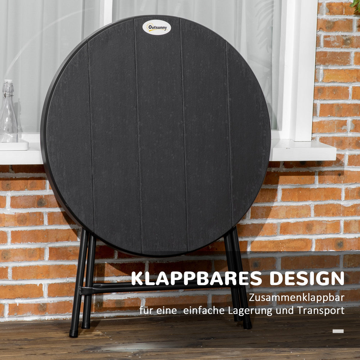 Garden Table Round Folding Ø80cm 4 People Wood Look Dark Grey
