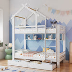 Bunk Bed with Drawers, Shelves & Ladder, Pinewood Frame, White