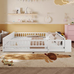 Children's Wooden Bed 140x190cm Open Storage Shelves Opening Case - Pine White