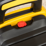 Children's excavator ride-on with operable shovel, anti-tip device, non-slip wheels, yellow and black