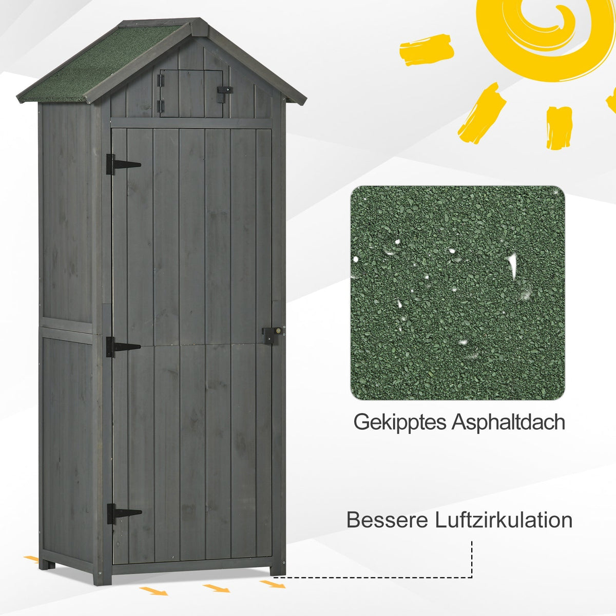 Garden Shed with Shelves, Asphalt Roof, Window 77x54.2x179cm, Wood Grey+Green