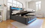 Upholstered Bed 140*200cm, LED & USB, Hydraulic Storage, Linen Fabric Grey