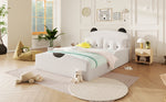 Platform Bed 140x200 with Bear Headboard & Cushions - White Linen