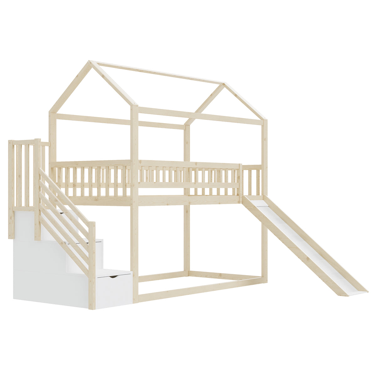 Children's Bunk Bed 90x200cm with Slide & Storage Ladder, Wood