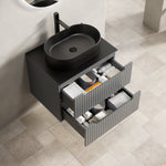 Floating Bathroom Vanity Unit with Oval Sink and Sintered Stone Top, Dark Grey
