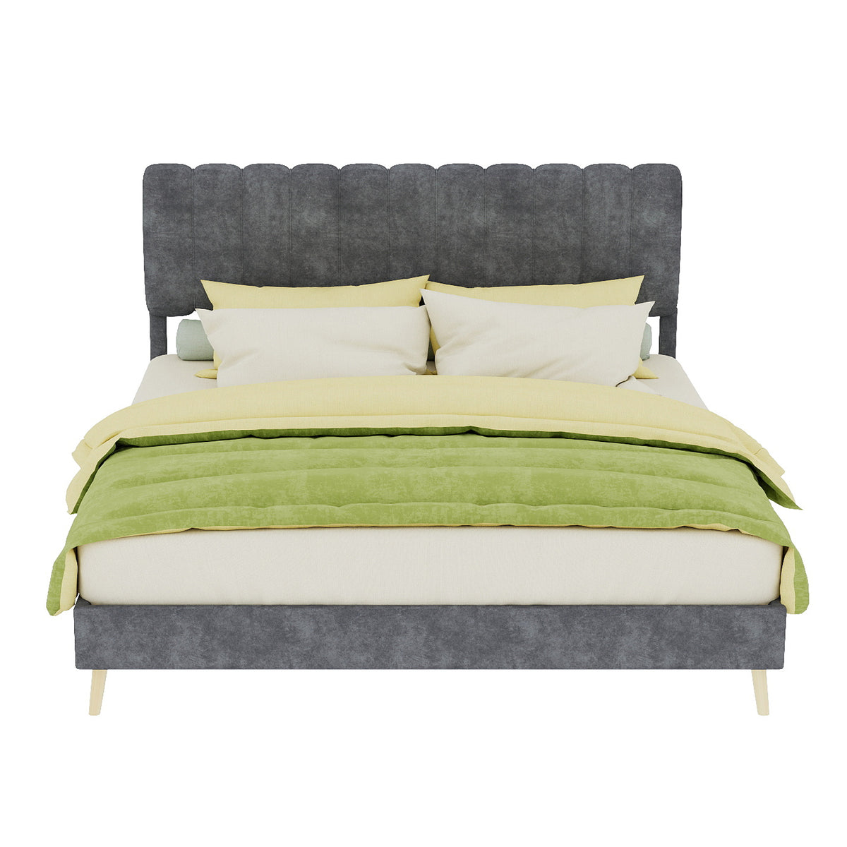 Upholstered Bed 160x200cm with Mattress & Headboard, Grey