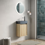 Wall-Mounted Bathroom Vanity Unit with Undermount Sink and Striped Cabinet, White Oak Wood Grain