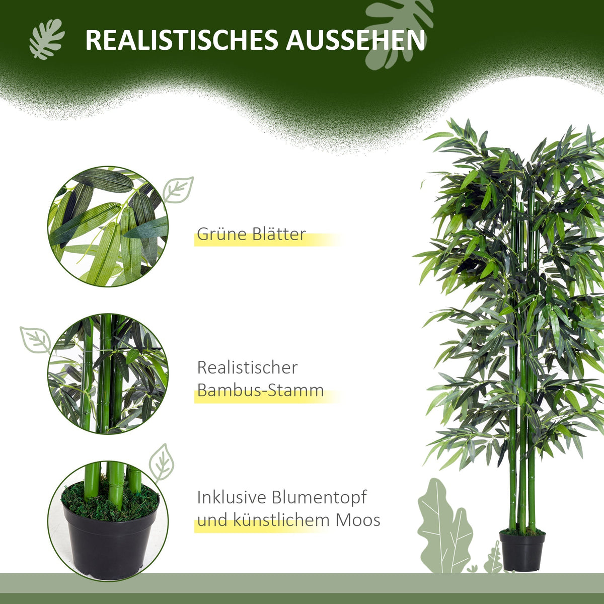 Artificial Bamboo Tree 180 cm with Planter, Realistic, Easy Care, Artificial
