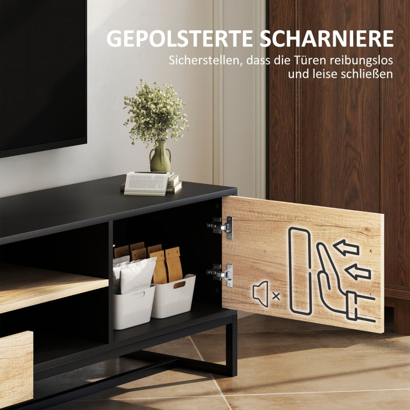 TV Cabinet with Door, 2 Drawers, Open Compartments, Adjustable Shelf, Black