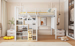 Bunk Bed with Safety Ladder and Storage Area, 140x200cm, White Iron Frame
