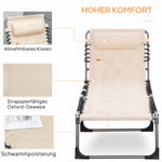 Sun Lounger, Foldable with Pillow, 5-Way Adjustable Backrest, Beige