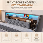 Upholstered Bed 160x200 with Storage & LED, Dark Gray Velvet