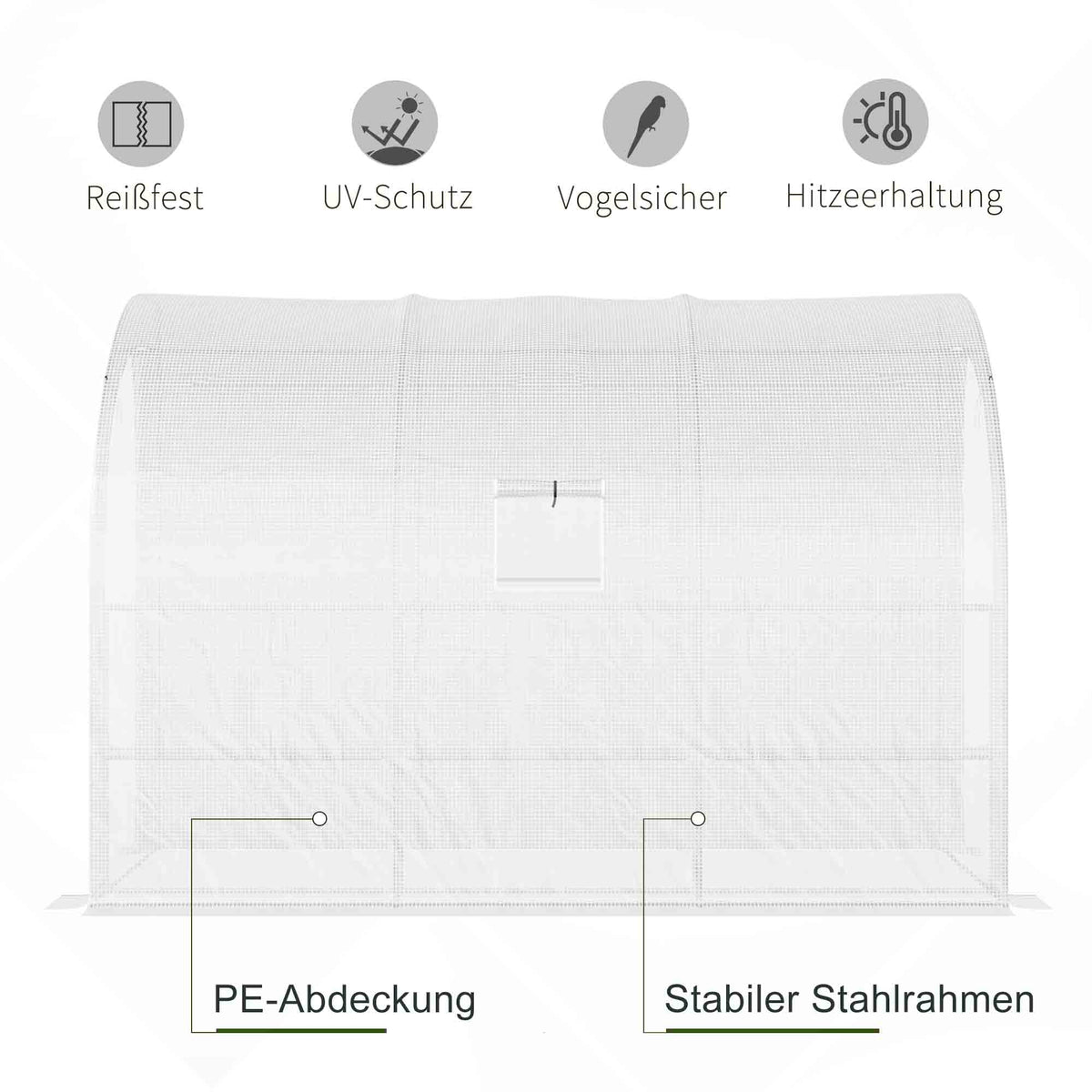 Greenhouse with Shelves, Windows, Winterproof 300x150x213cm Steel Foil, White