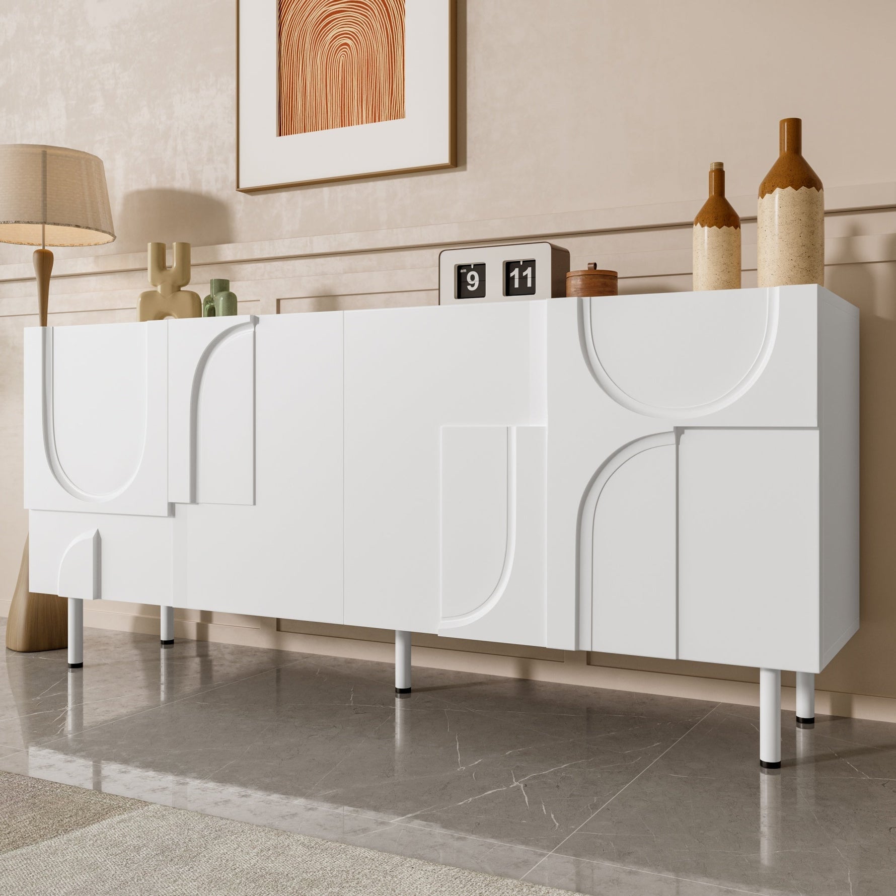 Geometric Sideboard with Irregular Curves Multi-Storage - White