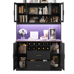 Sideboard with LED Lighting and Power Socket, 6 Doors and 2 Drawers, Black and Gold