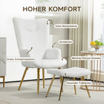 Wingback Chair with Footstool, High Back Armchair, Sherpa White