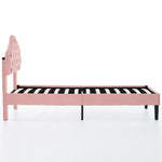 Upholstered Platform Bed Frame with Headboard, 90x200cm, Pink Velvet