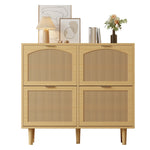Shoe cabinet with 4 folding drawers, rattan and metal, wooden
