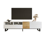 Modern TV Cabinet, Minimalist Design 180x50x38cm, White & Wood Look