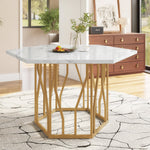 5-Piece Dining Set Hexagonal Marble Table 4 Velvet Chairs Gold Legs - Black