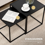 Coffee Table Set, 2 Side Tables, Modern Steel, Black
