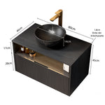 Floating Bathroom Washbasin with Ceramic Bowl and Sensor Light, 80cm Black Plywood Cabinet